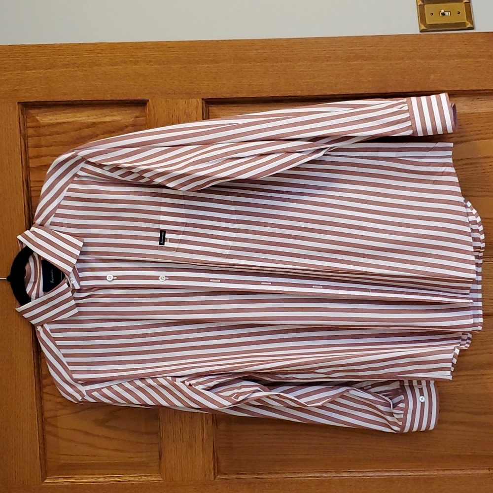 Classic men's Faconnable shirt. Size large, rust and cream stripe. Gently worn.